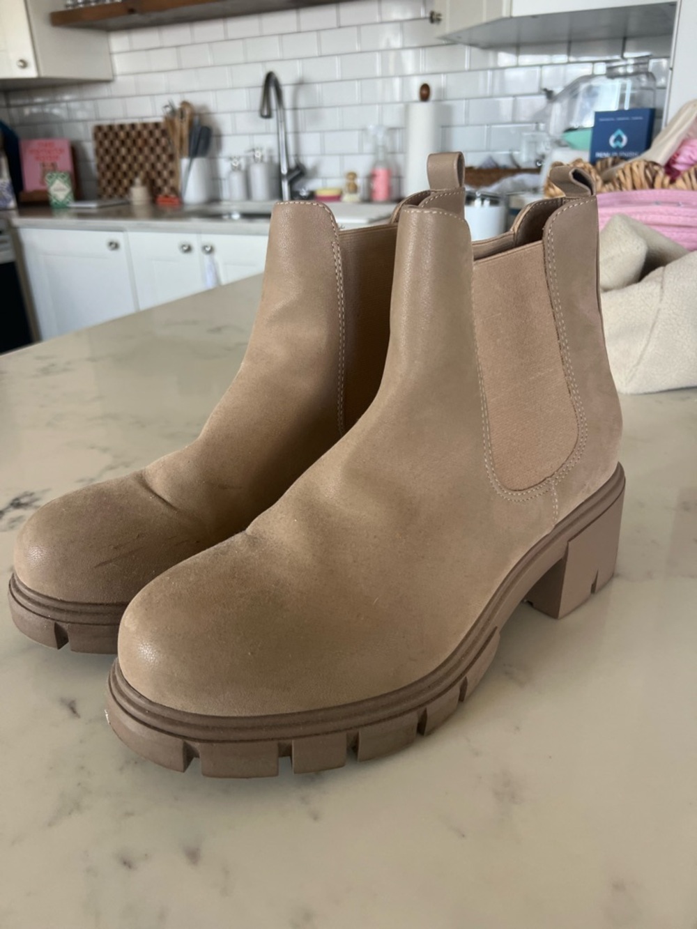 MIA Chunky Chelsea Ankle Boots in Taupe